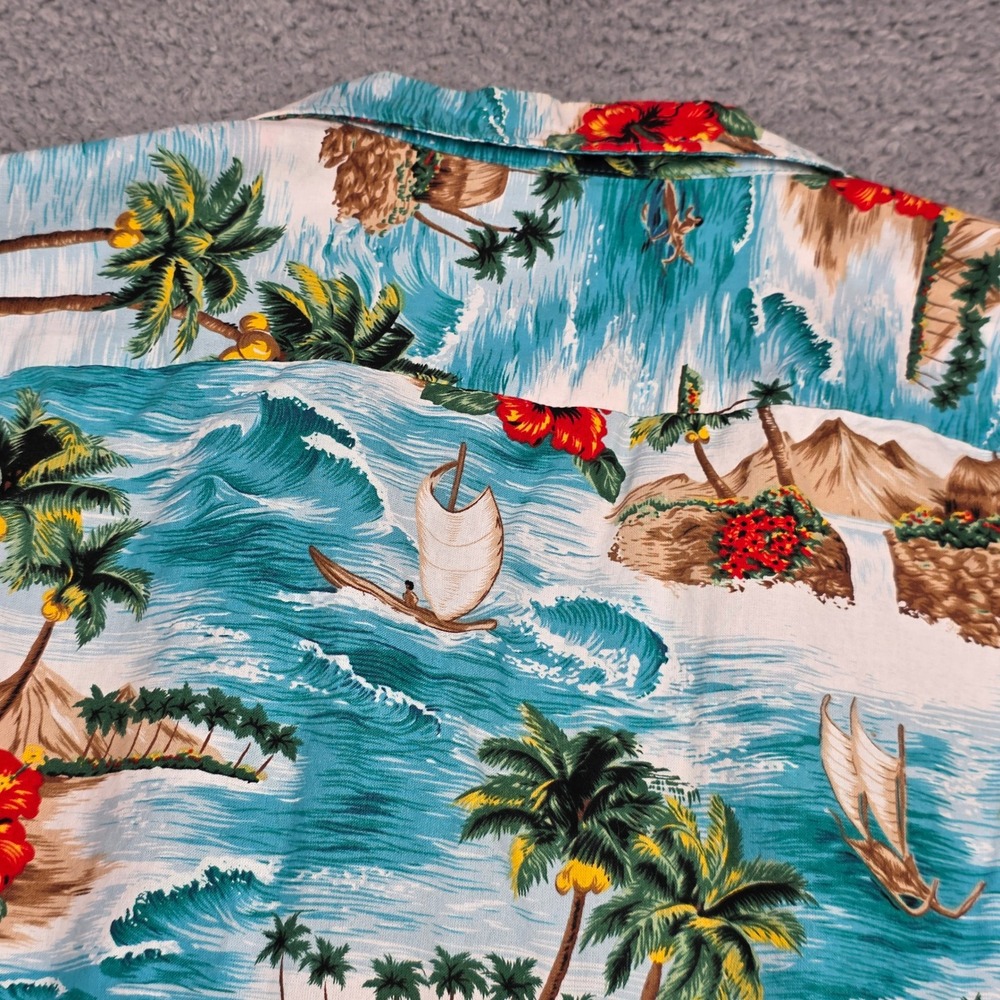 RJC Hawaiian Shirt Mens 4XL Blue Vintage Made in USA Cotton Tropical Scenic Tiki - Picture 10 of 12